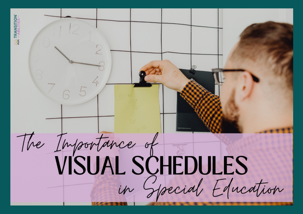 Person using a visual schedule board and wall calendar