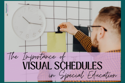 Person using a visual schedule board and wall calendar