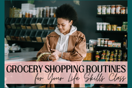 Person grocery shopping with a basket in a store