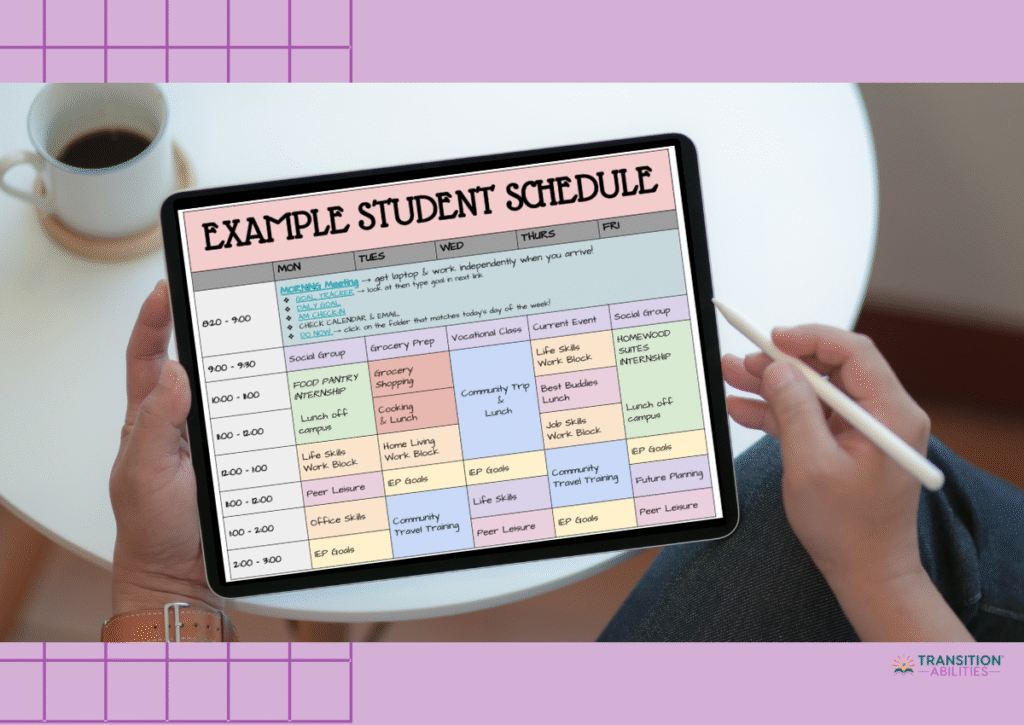 Tablet displaying an example student schedule