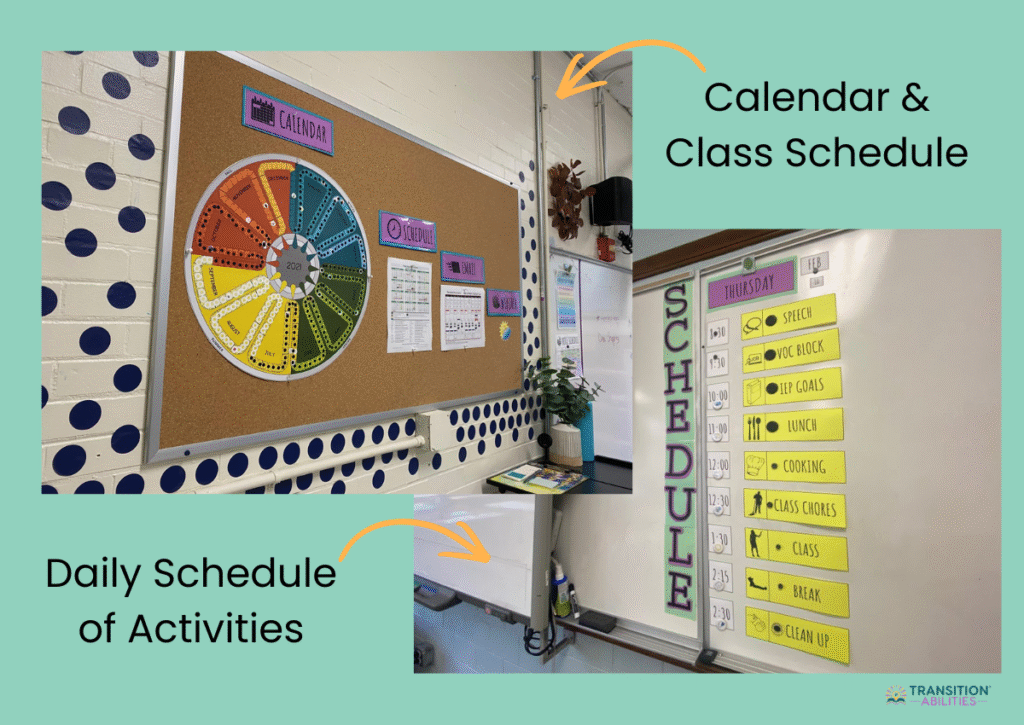 Classroom calendar and daily schedule display board
