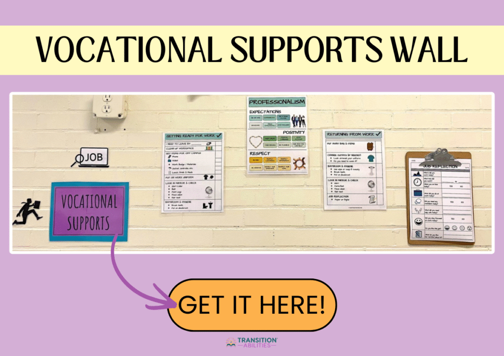 Vocational supports wall with workplace readiness resources