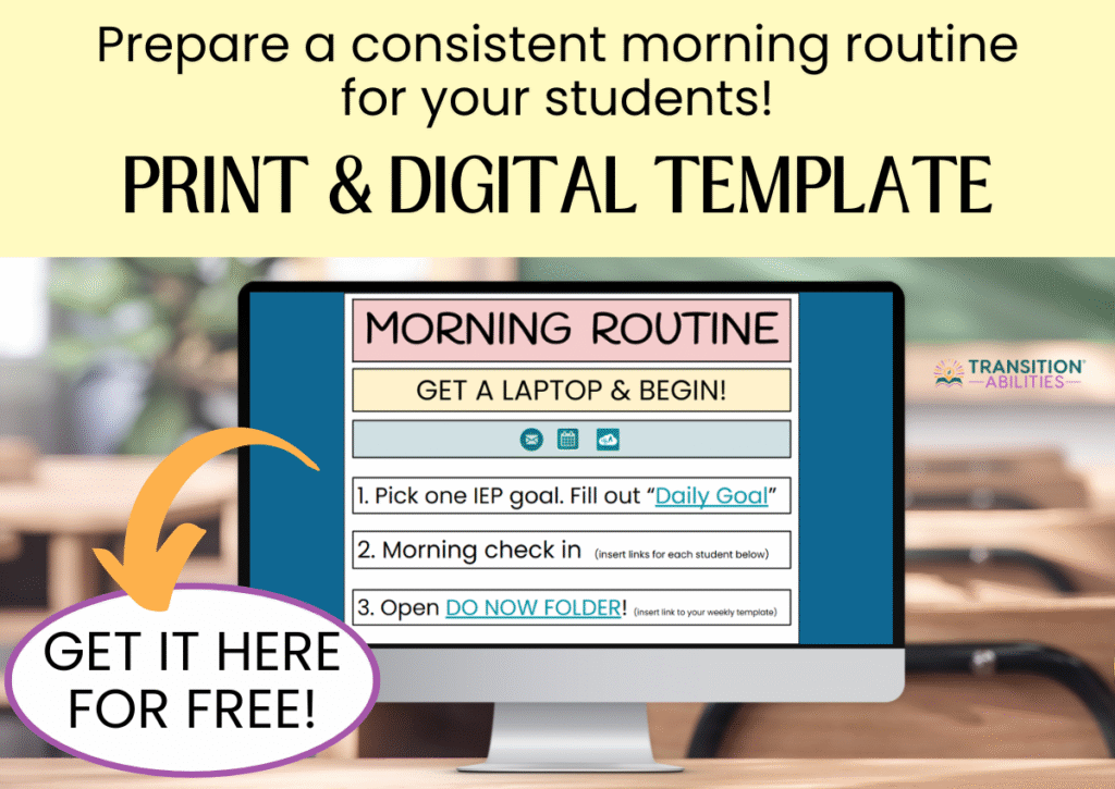 Digital morning routine template for special education classrooms