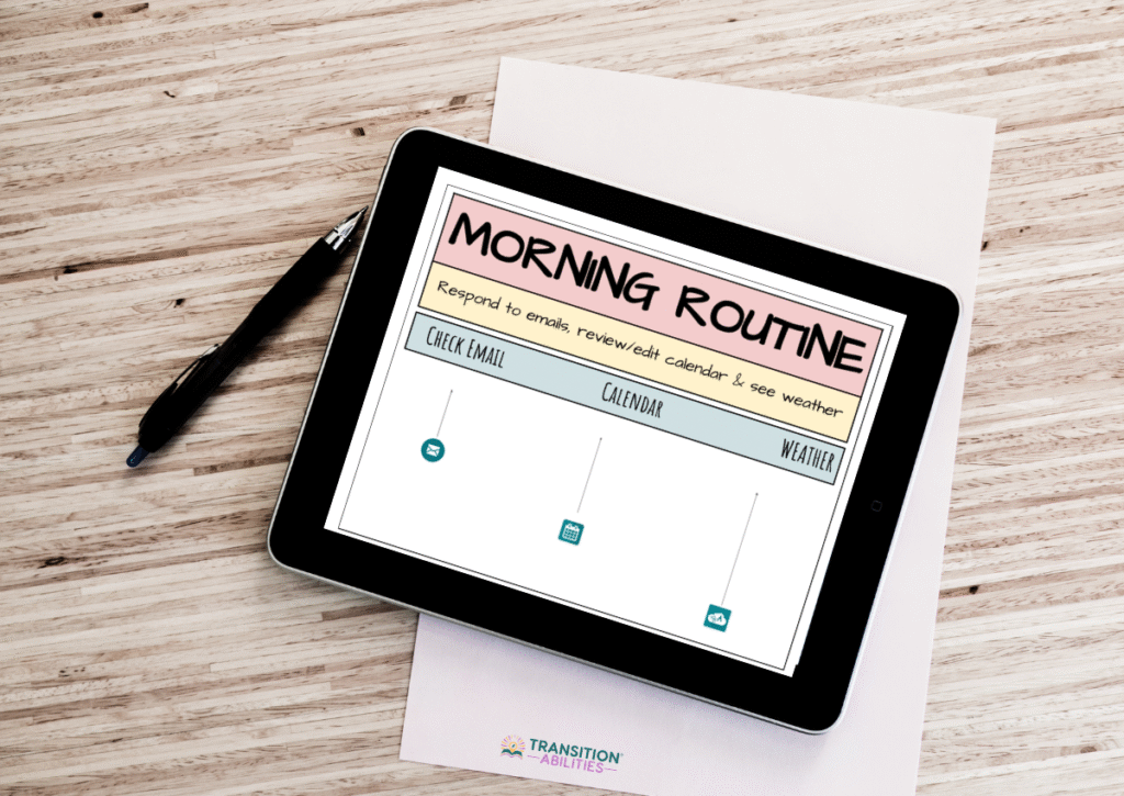 Morning routine checklist displayed on a tablet