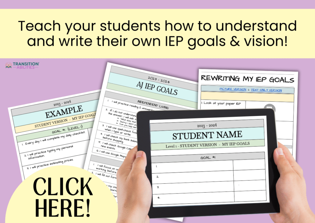 Student-friendly IEP goals and self-advocacy activity worksheets