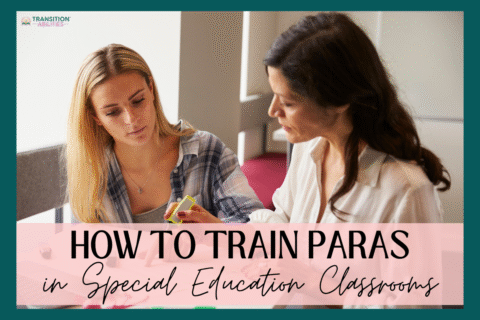 Teacher training a paraprofessional in a special education classroom