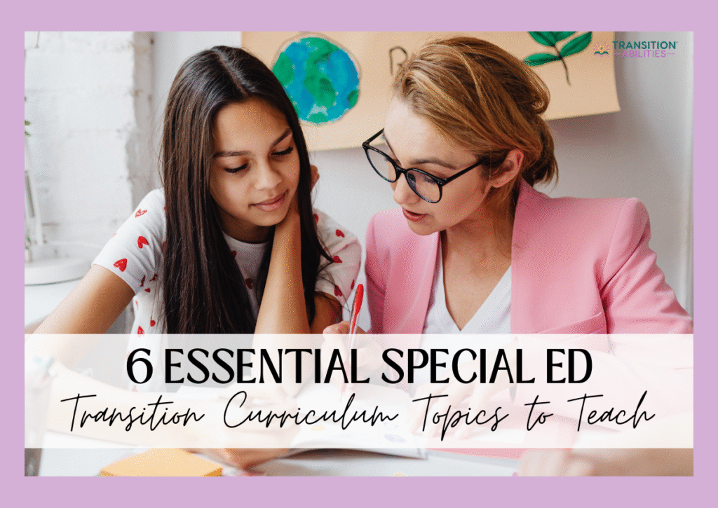 Special education teacher helping student with transition curriculum
