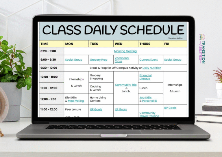 Class daily schedule displayed on laptop screen