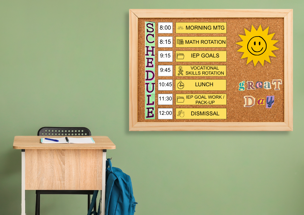 Classroom visual schedule board with daily activities