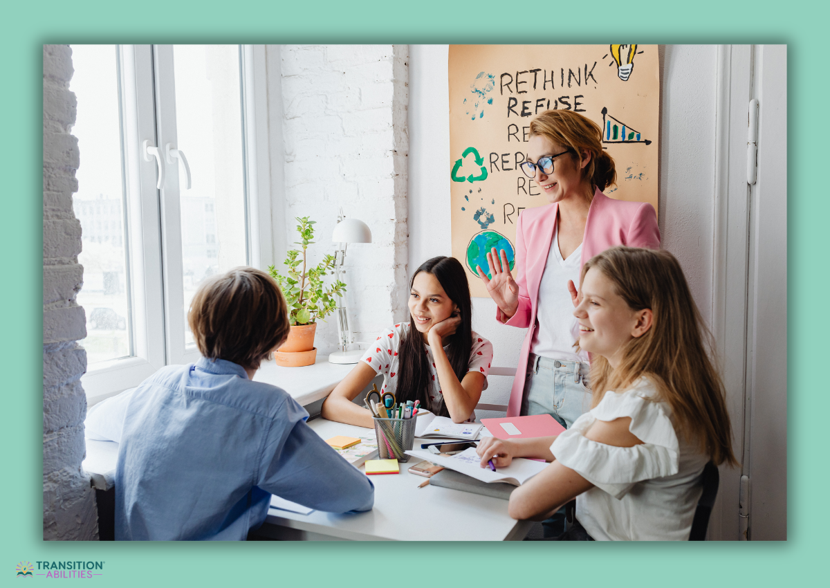 Teacher leading classroom discussion with students