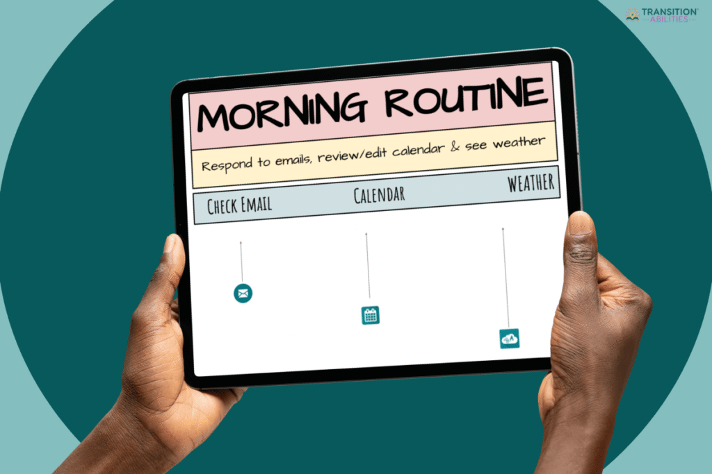 Digital morning routine checklist on tablet