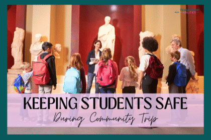 Students listening to guide during museum community trip