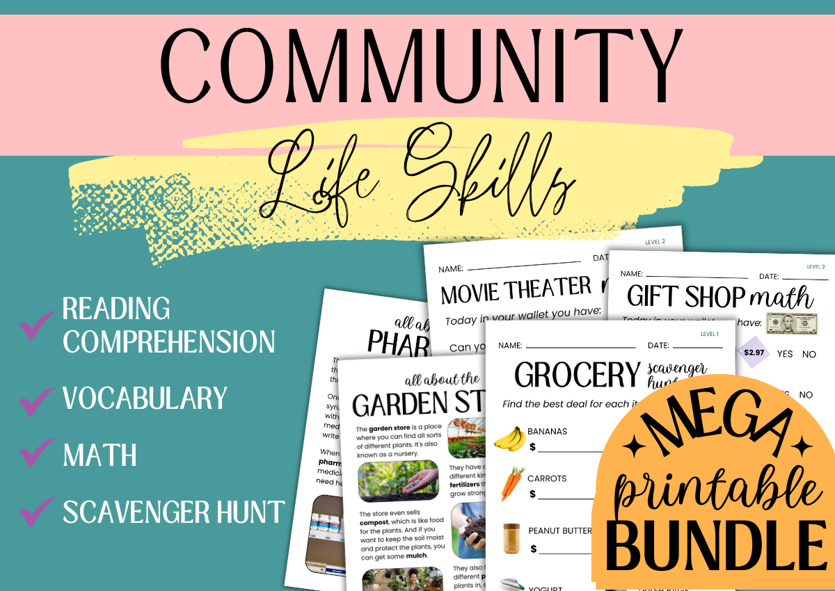 Community life skills printable learning bundle