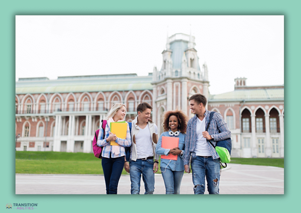 Group of students walking near school building