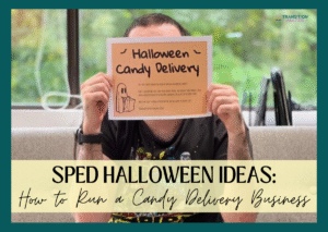 Person holding Halloween candy delivery sign