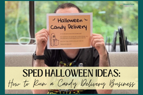Person holding Halloween candy delivery sign