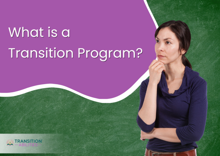 Woman thinking with text about transition program