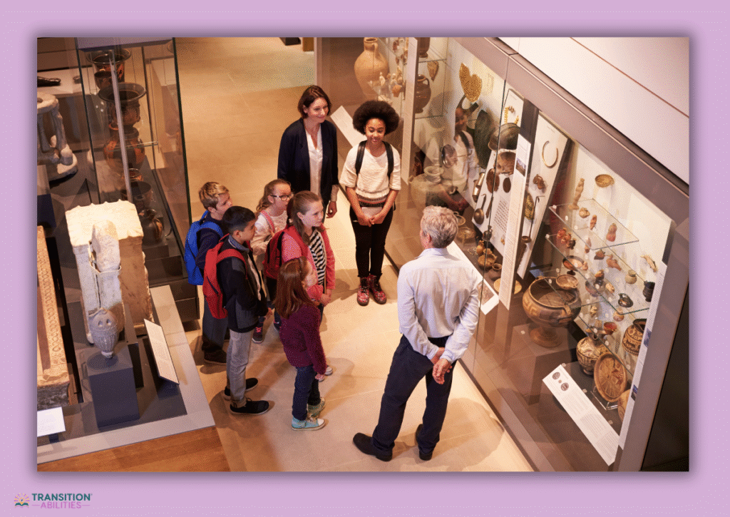 Group of students on a museum tour with guide