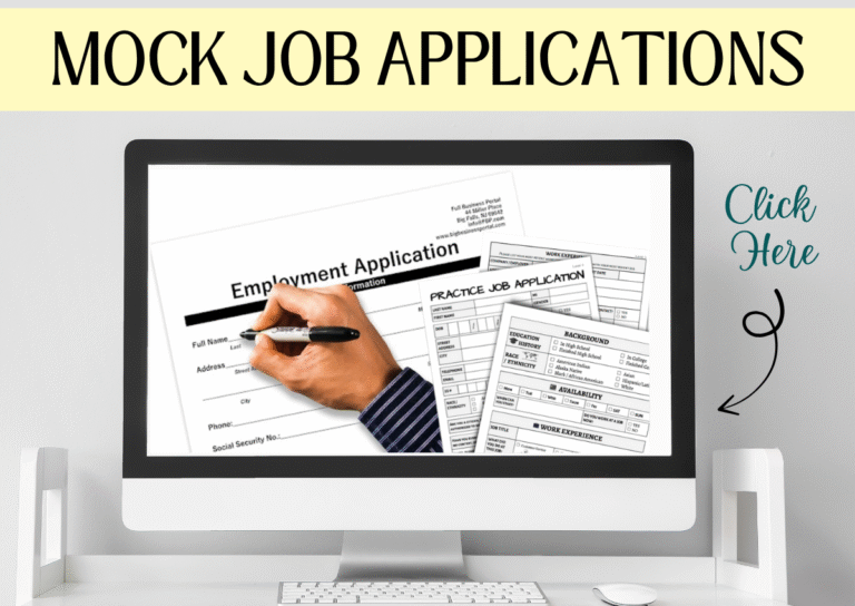 Mock job application form on computer screen
