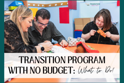 Teacher and students doing crafts in a transition classroom