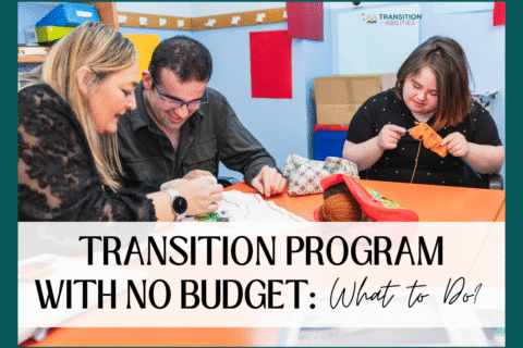 Teacher and students doing crafts in a transition classroom