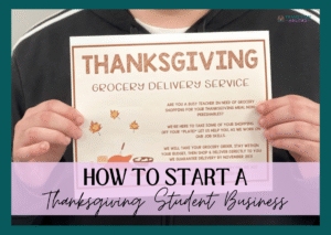 a man holding Thanksgiving grocery delivery flyer