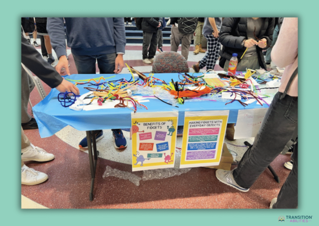 Table with fidget tools and sensory items for students