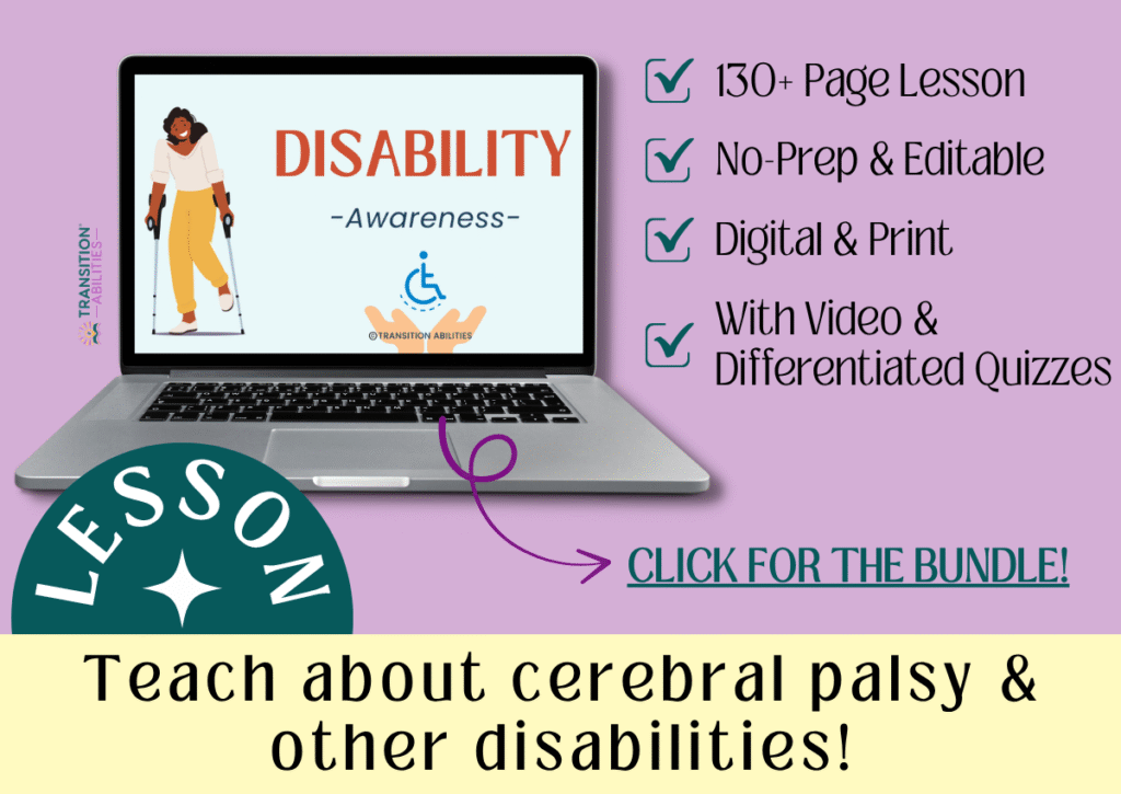 Laptop showing disability awareness lesson bundle