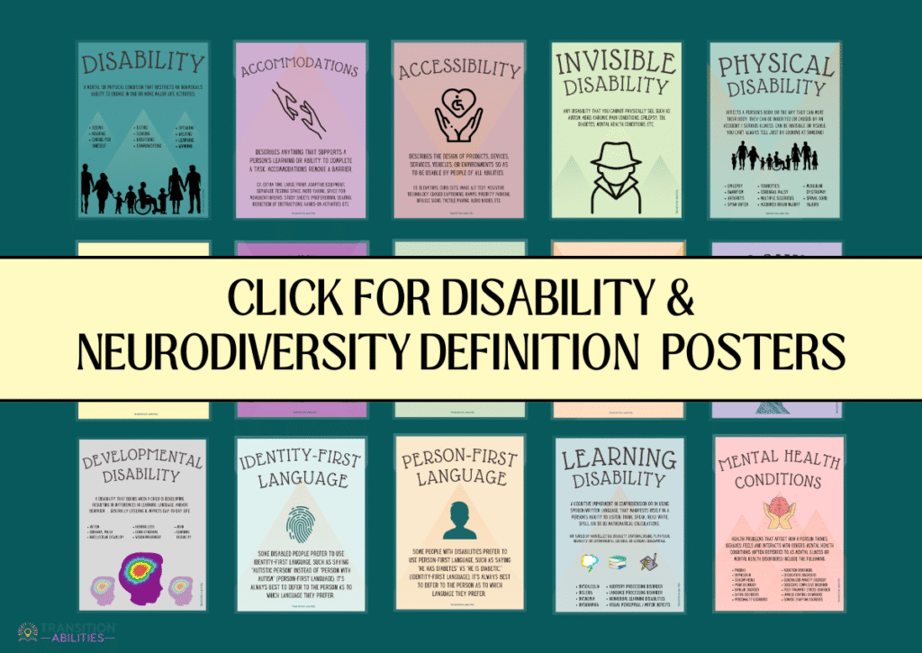 Disability and neurodiversity definition posters displayed