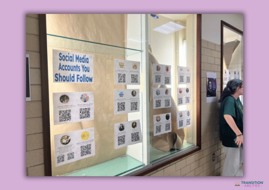 Hallway display with social media awareness posters