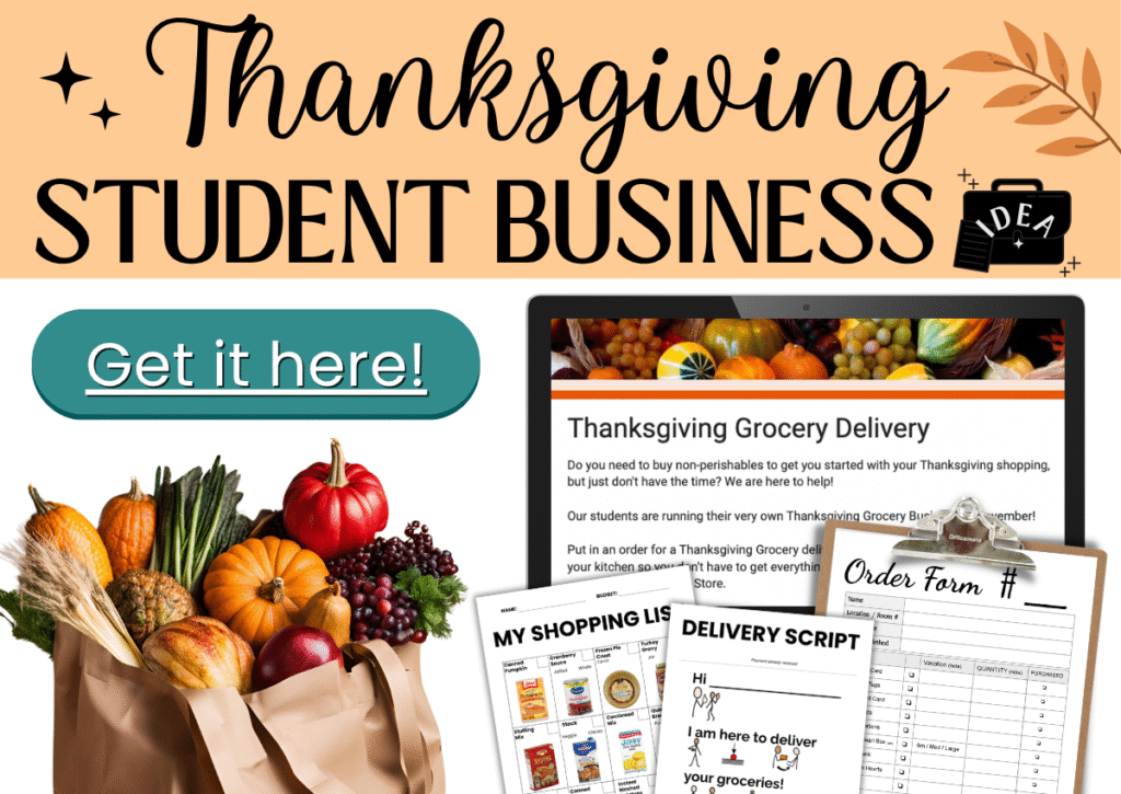 Thanksgiving student business materials with groceries and forms