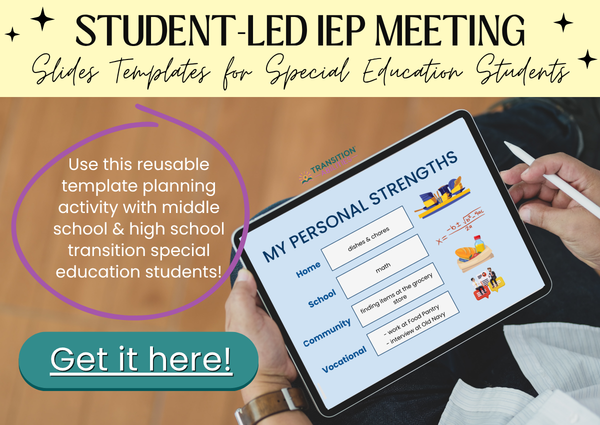 Tablet showing student-led IEP meeting template activity