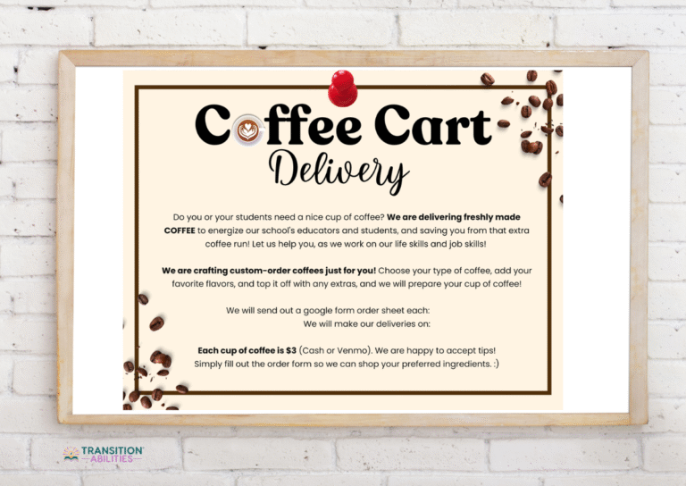 Coffee cart delivery flyer pinned on a board