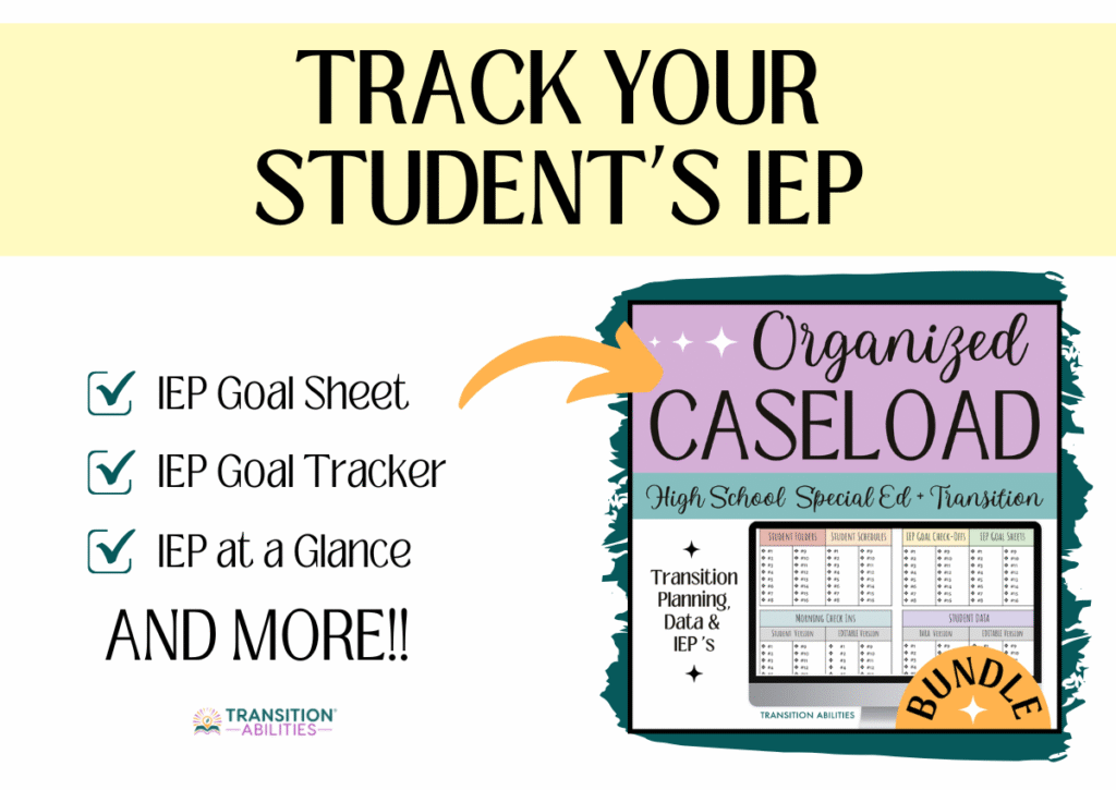 Graphic promoting organized caseload with IEP tracking tools bundle
