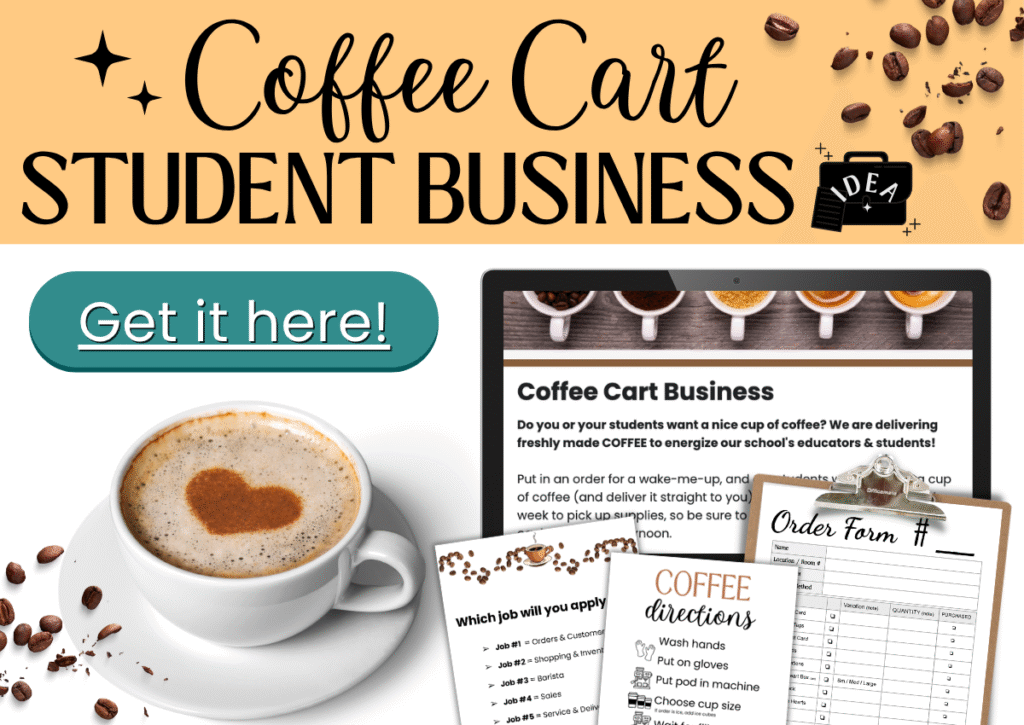 Coffee cart student business promotion with coffee cup and order forms
