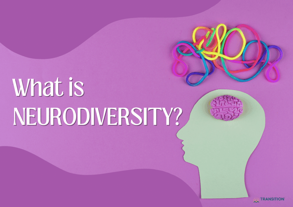Illustration of brain and head with text about neurodiversity