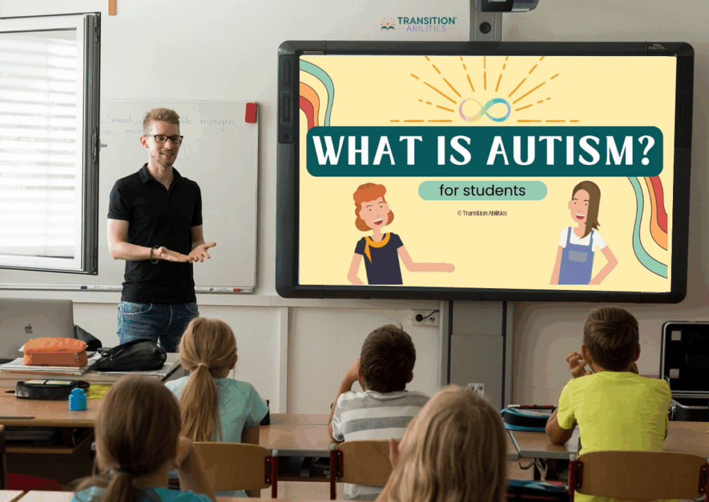 Teacher presenting autism lesson to students in classroom