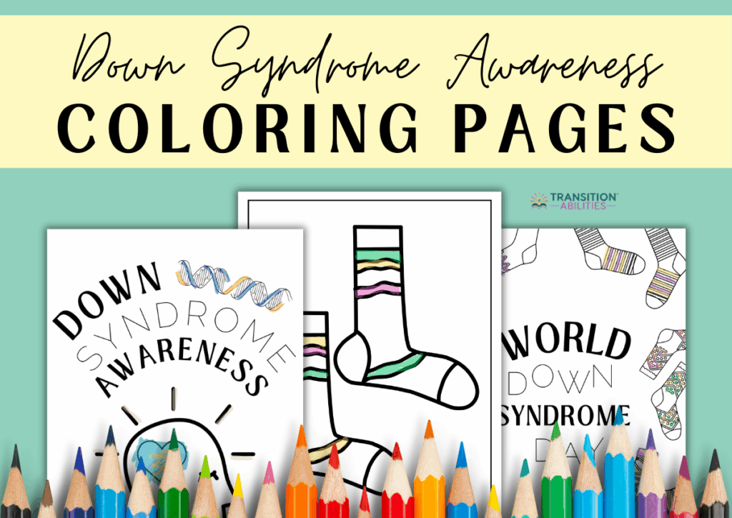 Down syndrome awareness coloring pages with colored pencils