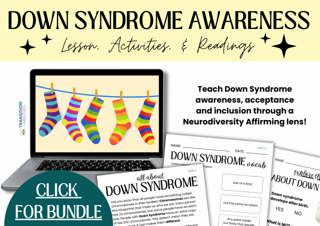 Down syndrome awareness lesson materials displayed on laptop