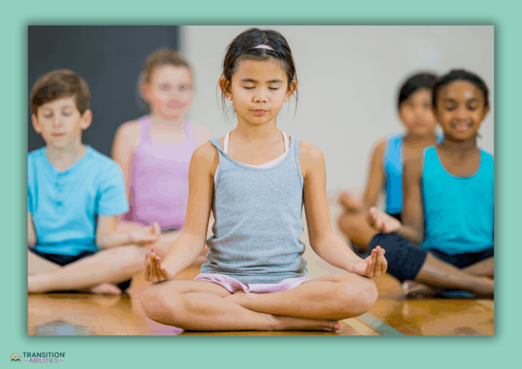 Children sitting calmly and practicing mindfulness together.
