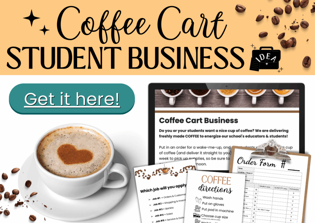 Graphic promoting a coffee cart student business with order forms.