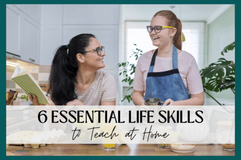 Adult and child cooking together in a kitchen