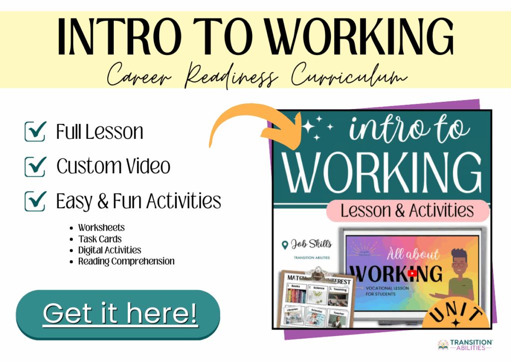 Promotional graphic for an introductory career readiness curriculum about working.