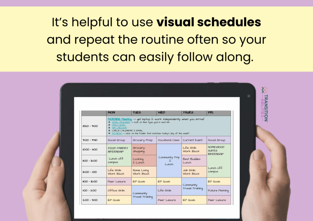 Tablet displaying a color-coded weekly visual schedule.