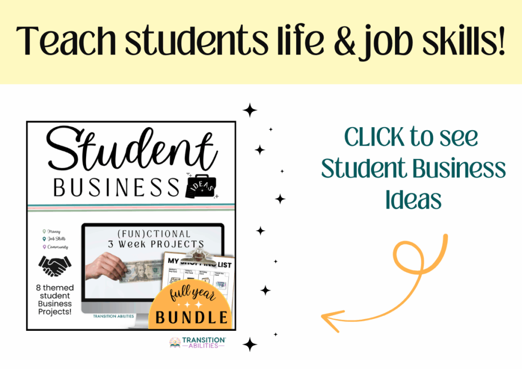 A graphic promotes student business projects and ideas for teaching job skills.