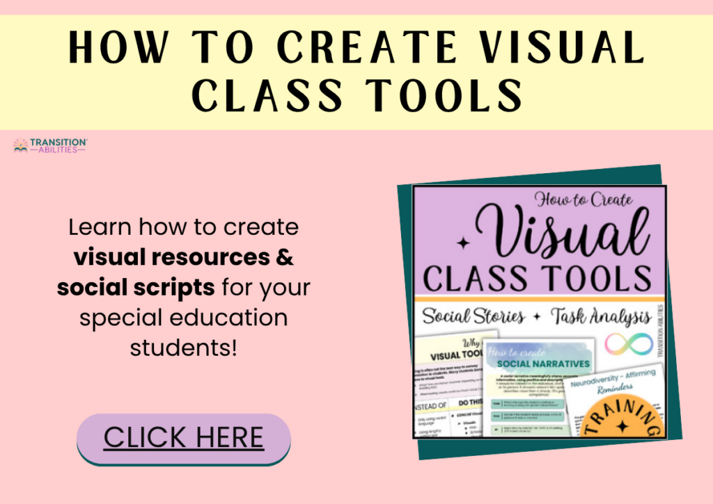 Promotional graphic for a training titled “How to Create Visual Class Tools.” Includes a sample of visual tools and a button that says "Click Here."